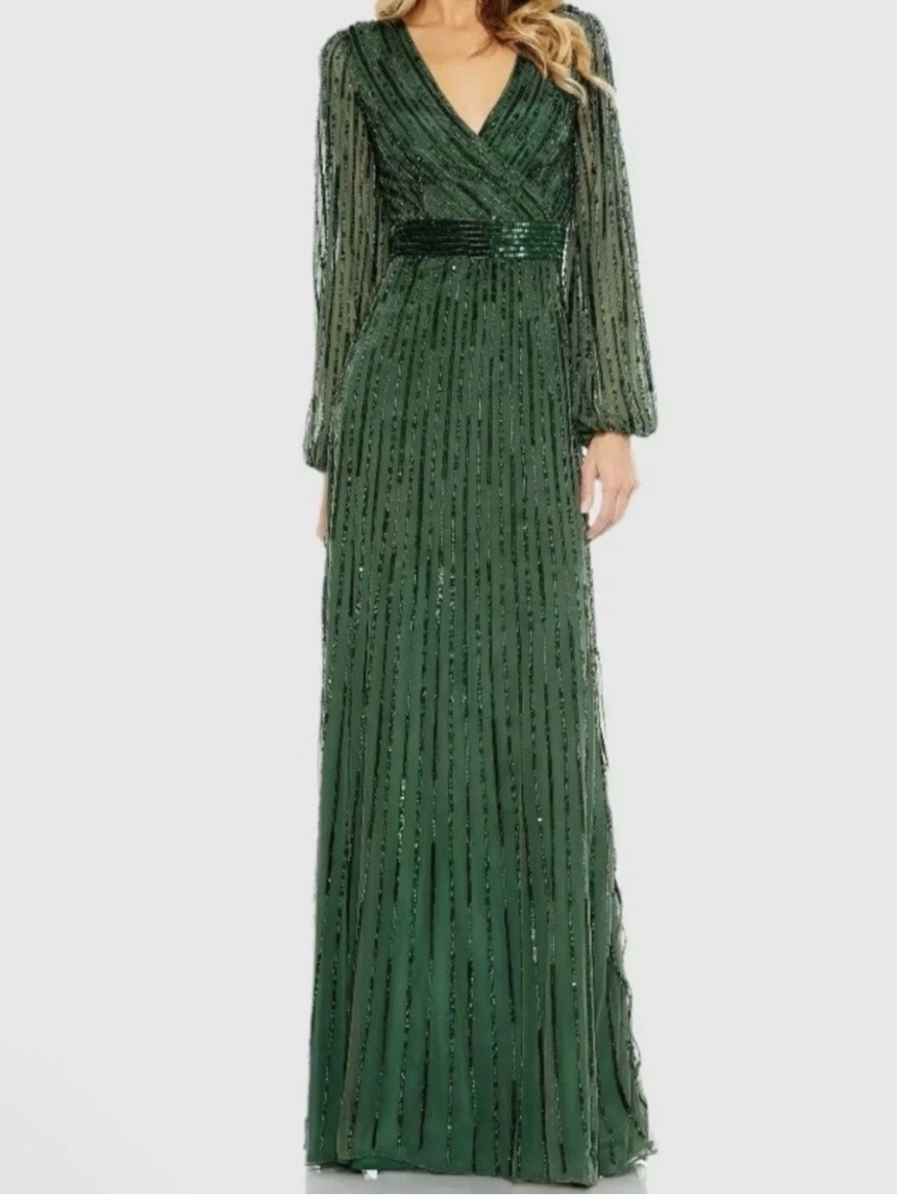 Mac Duggal Dark Green Sequin V-Neck Maxi Gown size 6 New